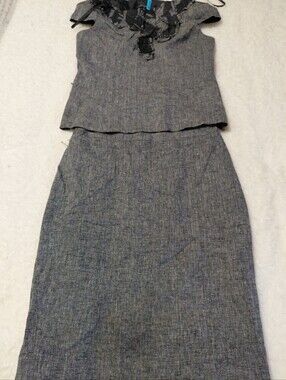Nine West Women's 2 Piece Linen Blend Skirt Suit Gray Size 4